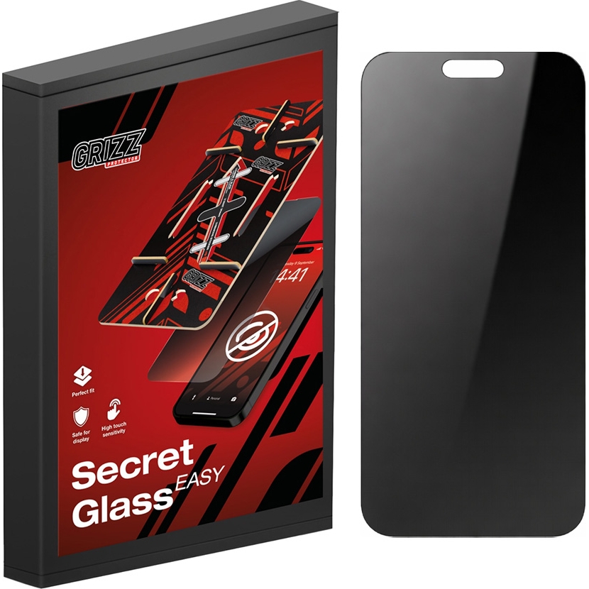 Szkło prywatyzujące z aplikatorem na ekran Grizz SecretGlass Easy do iPhone 17 Pro, 2 sztuki, matowe. Szybki montaż bez bąbelków, łatwość montażu z aplikatorem